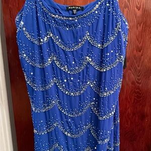 MARINA Sapphire Blue Dress with Silver Sequins